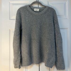 Angora and Wool Blend Gray Ribbed Sweater